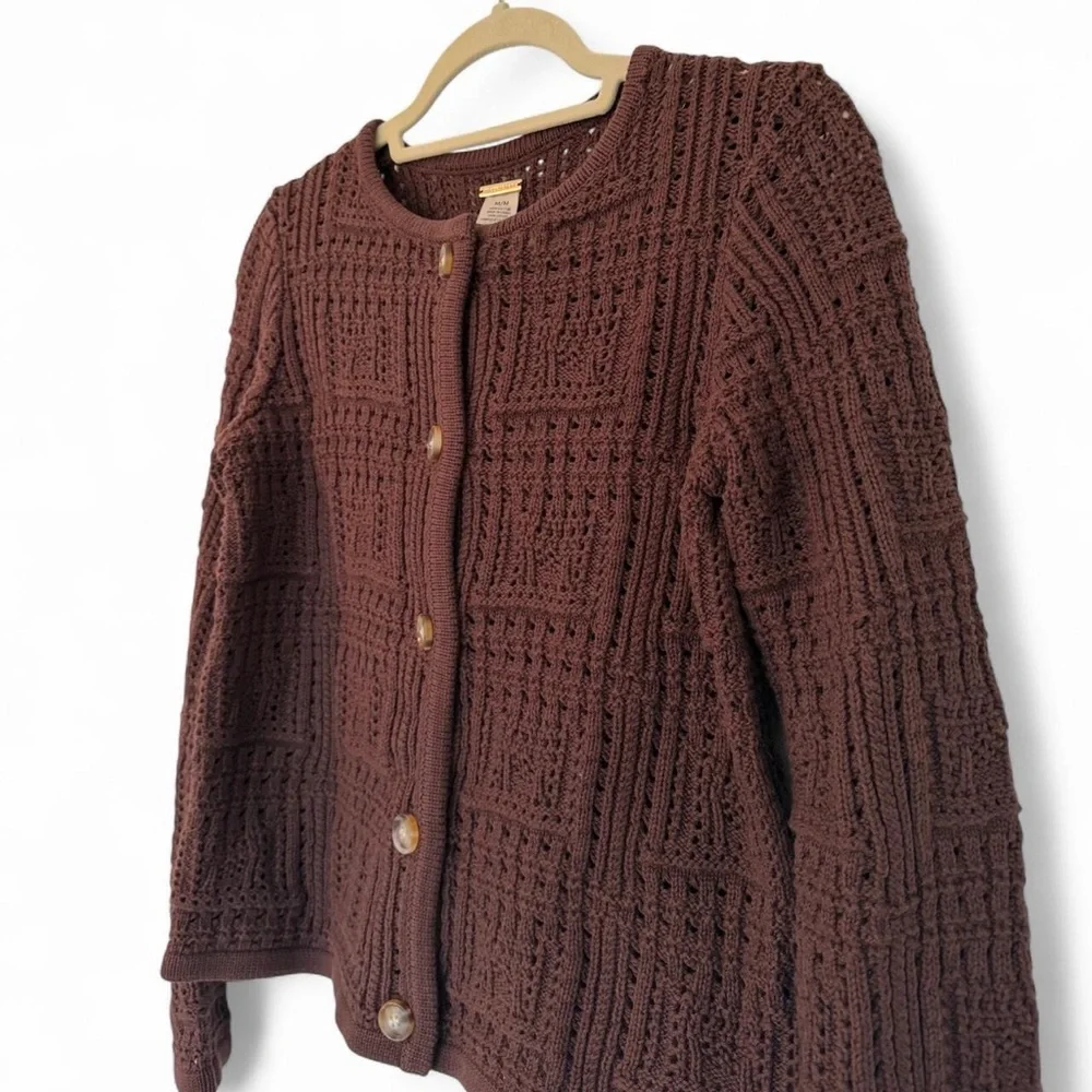 Magaschoni Pointelle Crochet Cardigan Chocolate Brown S NWT - Picture 4 of 7